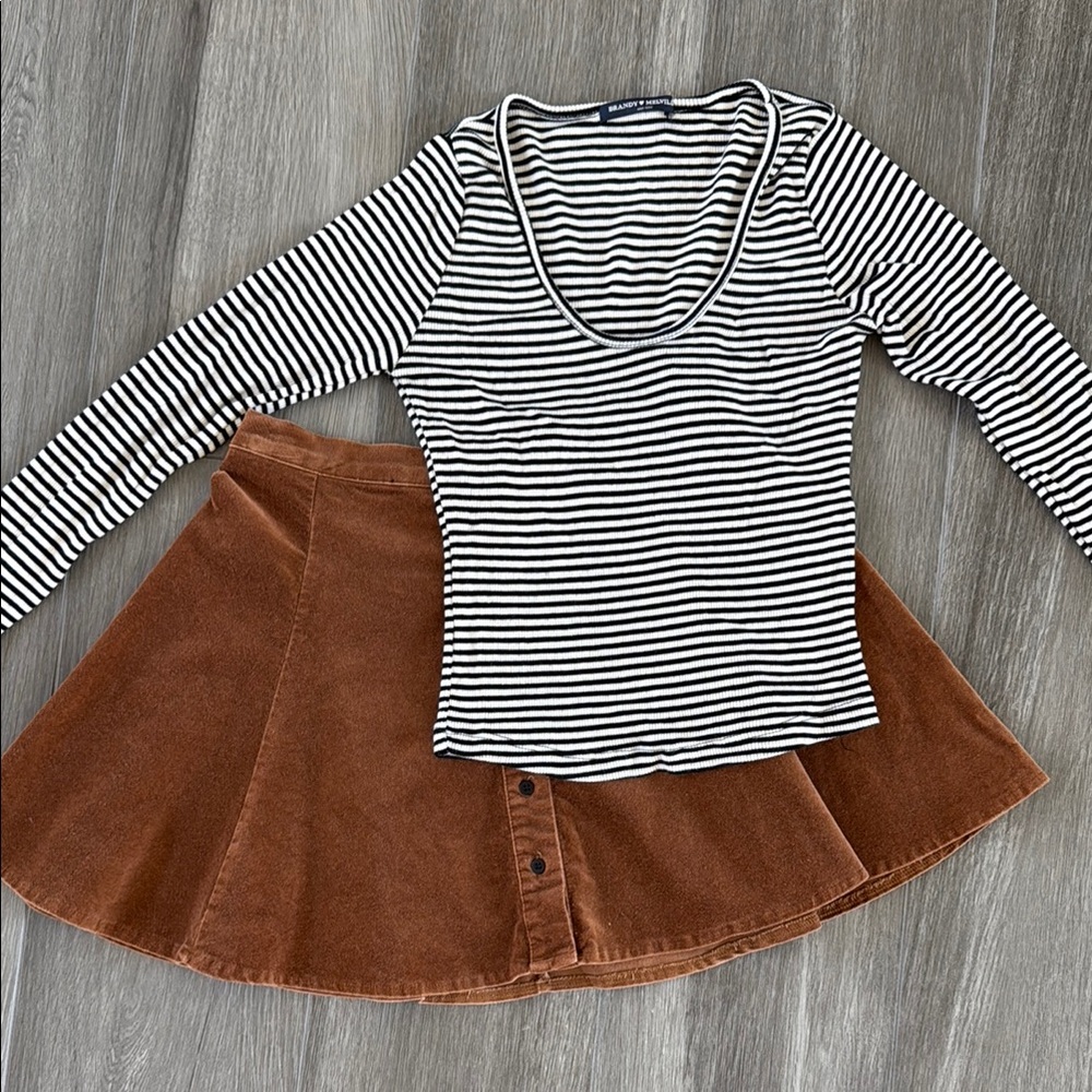 Brandy Melville Top & Tan Corduroy Skirt